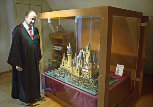 Udo King hat in stundenlanger Kleinstarbeit die Hogwarts-Schule für Hexerei und Zauberei gebaut. Foto: Horst Rudel