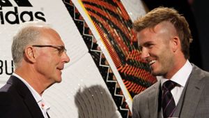David Beckham (r.) und Franz Beckenbauer bei einem gemeinsamen Termin im Jahr 2010. Foto: imago sportfotodienst