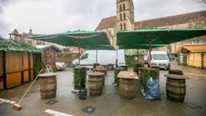 Seit Beginn der Pandemie sind viele Veranstaltungen ausgefallen. Der Esslinger Weihnachtsmarkt ist zwar  aufgebaut,  aber  kurz vor der Eröffnung doch  abgesagt worden. Foto: Roberto Bulgrin
