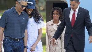 Zwischen diesen beiden Bildern liegen sieben Jahre: Malia Obama ist inzwischen so groß wie ihr Papa - und der ist sichtlich ergraut.  Foto: AP