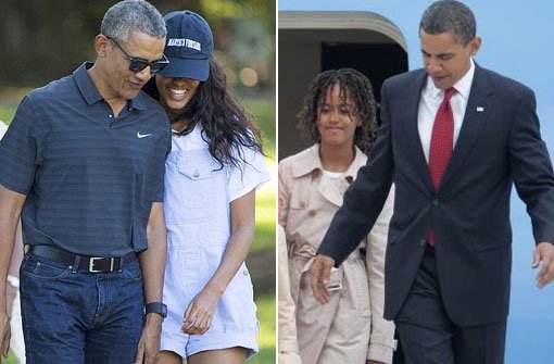 Zwischen diesen beiden Bildern liegen sieben Jahre: Malia Obama ist inzwischen so groß wie ihr Papa - und der ist sichtlich ergraut.  Foto: AP