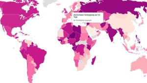 Unsere Weltkarte zeigt die Ausbreitungsgeschwindigkeit des Coronavirus Foto: Datawrapper / Screenshot