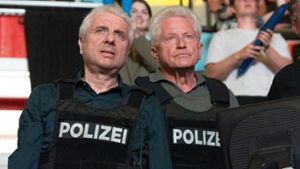 Die Münchner Kommissare Franz Leitmayr (Udo Wachtveitl, l.) und Ivo Batic (Miroslav Nemec) im Tatort: Game Over. Foto: BR/Bavaria Fiction GmbH/Claudia Milutinov