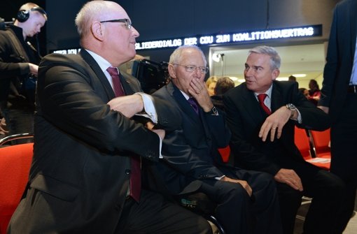 In Donaueschingen stellten sich Unions-Fraktionsvorsitzender Volker Kauder, Bundesfinanzminister Wolfgang Schäuble und CDU-Landeschef Thomas Strobl (von links) der Basis. Foto: dpa