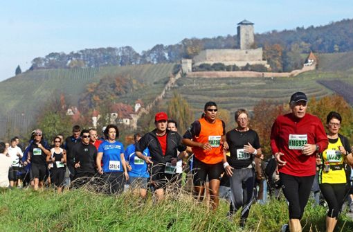 Bis unterhalb  der Burg Hohenbeilstein: Stets im Oktober  rennen die Bottwartalläufer  zwischen wenigen Hundert Metern und imponierenden 53 Kilometern. Foto:  
