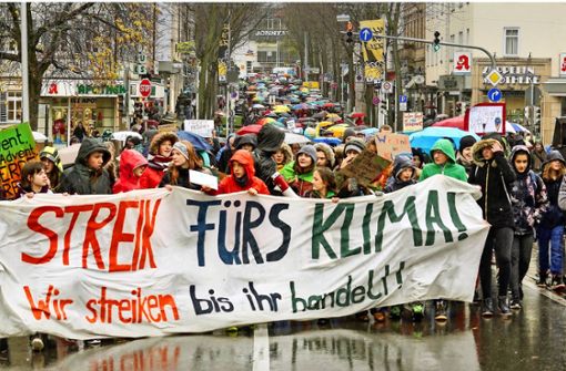 Immer vorneweg: Wie in vielen anderen Städten im Land demonstrierten die Schüler auch in Ludwigsburg. Foto: factum/Jürgen Bach