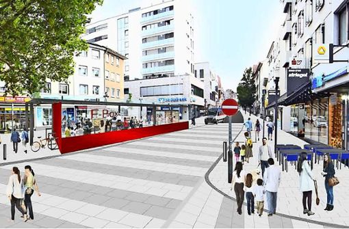 In der Konzeptstudie wird unter anderem vorgeschlagen, an der Ecke Stuttgarter /Grazer Straße einen Pavillon aufzustellen, der  verschiedene Nutzungsmöglichkeiten hätte. Foto: Ranger Design