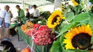 Nicht nur Obst und Gemüse, auch Wurst, Wein, Honig und Teigwaren werden auf dem Bauernmarkt zum Verkauf angeboten. Foto: Rudel/Regenscheit/Archiv
