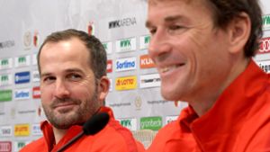 Manuel Baum (links) und Jens Lehmann sind nicht mehr Teil des Trainerteams des FC Augsburg. Foto: dpa
