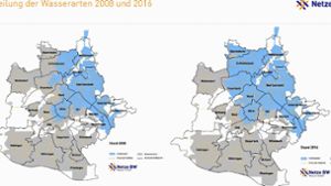 Zwischen den Jahren 2008 und 2016 wurde vor allem in weiten Teilen des  Stuttgarter Nordens von Bodensee- auf Landeswasser umgestellt. Foto: Netze BW
