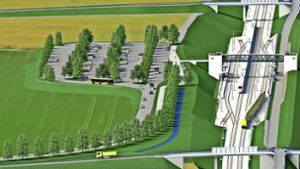 Direkt neben der Autobahn 8  verläuft die neue Schellbahntrasse bei Merklingen.  Das Vorbild für den geplanten Bahnhalt  steht im bayerischen Kinding Foto: Ing.-Büro Vössing GmbH