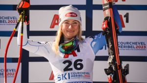 Mikaela Shiffrin jubelt bei der Ski-WM. Foto: IMAGO/Christopher Levy