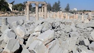 Diese Bilder der Zerstörung von Palmyra verbreitet der Islamische Staat im Netz. Foto: Islamic State/AP