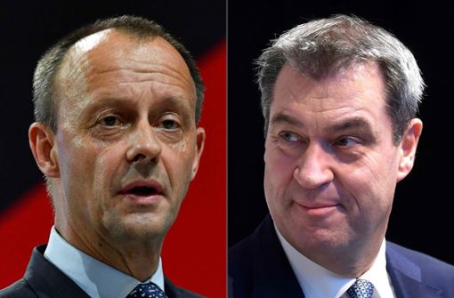 Wird CSU-Chef Markus Söder (rechts) Friedrich Merz als Kanzlerkandidaten verhindern ? Foto: AFP/John Macdougall