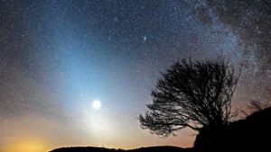 Das Zodiakallicht, die Venus und die Milchstraße erstrahlen in Felsotarkany (Ungarn) den Himmel. Foto: MTI/AP