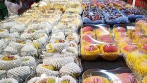 Mehrfach verpackte Früchte in einem Pekinger Supermarkt Foto: Küper