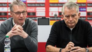 VfB-Sportchef Michael Reschke (li.), Präsident Wolfgang Dietrich: Schnelle Lösung in der Trainerfrage? Foto: dpa