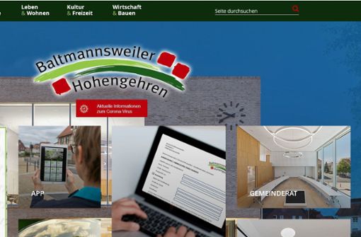 So soll die Homepage ab Montag, 2. November, aussehen. Foto: Gemeinde Baltmannsweiler