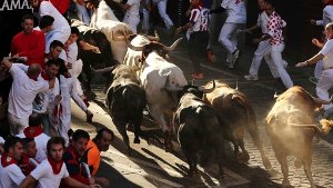 In Pamplona werden bei den traditionellen Samfermines die Stiere durch enge Gassen gehetzt. Foto: dpa
