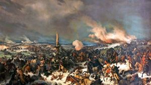 Bedrängt von mehreren russischen Armeen gelingt Napoleon der Übergang über die Beresina – unter entsetzlichen Verlusten. Foto: Gemälde von Peter von Hess (1844)