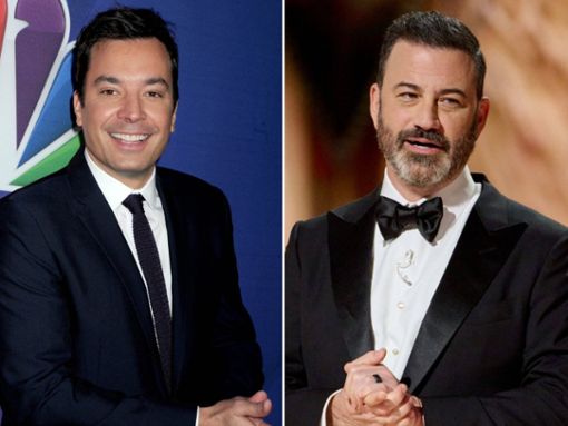 Nicht nur Jimmy Fallon (li.) und Jimmy Kimmel äußern sich in dem Podcast zum Hollywood-Streik. Foto: Dennis Van Tine/starmaxinc.com/ImageCollect / imago/Picturelux