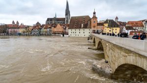 Das Hochwasser der Donau in Regensburg. Foto: dpa