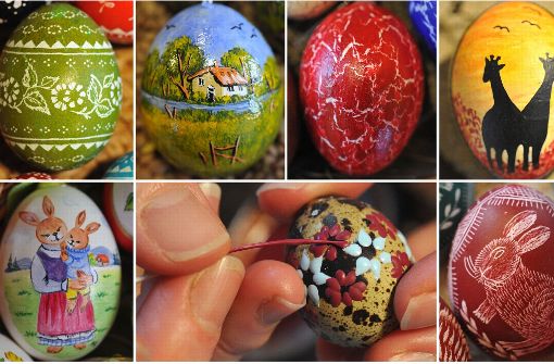 Verzierte Eier im Spreewald-Museum im brandenburgischen Lübbenau: Bunt bemalte Eier, die Kinder im Garten suchen, gehören zum Osterfest wie der Osterhase und die feierlichen Gottesdienstfeiern. Foto: dpa