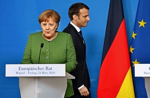 Der französische Präsident Emmanuel Macron fand bei der gemeinsamen Pressekonferenz mit Bundeskanzlerin Angela Merkel deutliche Worte. Foto: AP