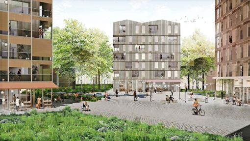 Die Gestaltung des Quartierplatzes des Urbanen Dorfes mit hochwertigem Material lässt sich Kernen 200 000 Euro extra kosten. Foto: UTA Architekten