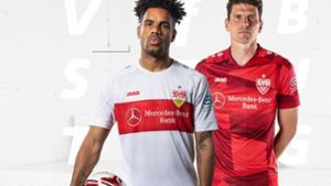 Daniel Didavi trägt das neue Heimtrikot (links), Mario Gomez das Trikot für die Auswärtsspiele. Foto: Twitter/VfB Stuttgart