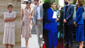 Da muss man zwei Mal hinschauen: Prinzessin Diana in Kleidern, die ihre Schwiegertöchter Kate (rechts) und Meghan (zweites Bild von links) heute ganz ähnlich tragen. Foto: Imago/Zuma/iImages/PA Images