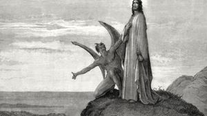 Der Teufel versucht Jesus in der Wüste (Illustration von Gustave Doré , 1832-1883). Foto: Mauritius images