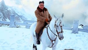 Kim Jong Un bei seinem Ritt auf den in Nordkorea heiligen Berg Paektusan. Foto: AP/KCNA