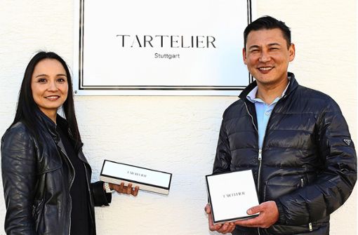 Aizhan Tugelbayeva und ihr Mann Anuar Tugelbayev haben das Start-up „Tartelier“ gegründet. Foto: Caroline Holowiecki