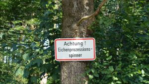 Schilder warnen Spaziergänger vor befallenen Waldgebieten. Foto: Forstamt Kreis Esslingen