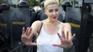 Maria Kolesnikowa, die seit 2012 in Stuttgart gelebt hat und sich nach der Wahl in Belarus dort in der Opposition engagierte, auf einem Archivbild von Ende August Foto: dpa