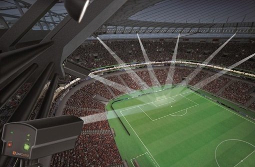 Die undatierte Computeranimation zeigt das Torliniensystem GoalControl-4D der Firma GoalControl Foto: dpa