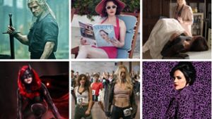 Helden- und Heldinnengeschichten der etwas anderen Art: „The Witcher“, „The Marvelous Mrs. Maisel“, „Virgin River“, „Jett“, „Soundtrack“, „Batwoman“ (von links oben im Uhrzeigersinn) Foto: Netflix
