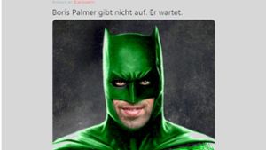 Im Internet wird Boris Palmer als Superheld  gezeigt. Er selbst bewies Humor – und stellte das Foto als Profilbild auf seine Facebook-Seite. Foto: twitter.com/Panik!Props