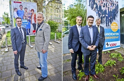 Linkes Bild: SPD-Chef Dejan Perc (li) und Hans H. Pfeifer – rechtes Bild: Alexander Kotz, Stefan Kaufmann und Thomas Bopp (v.li.) Foto: Peter Petsch