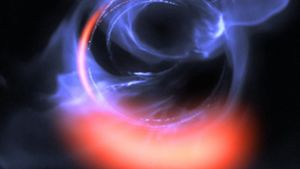 Das gigantische Schwarze Loch im Zentrum unserer Milchstraße gönnt sich derzeit ein ungewöhnlich reichhaltiges Mahl. Das schließen Astronomen aus einem plötzlichen Helligkeitsausbruch des Massemonsters: Es leuchtet so hell wie nie seit Beginn der Beobachtungen. Foto: ESO/Gravity Consortium/L. Calçada