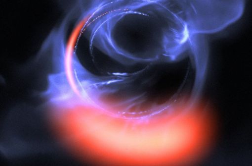 Das gigantische Schwarze Loch im Zentrum unserer Milchstraße gönnt sich derzeit ein ungewöhnlich reichhaltiges Mahl. Das schließen Astronomen aus einem plötzlichen Helligkeitsausbruch des Massemonsters: Es leuchtet so hell wie nie seit Beginn der Beobachtungen. Foto: ESO/Gravity Consortium/L. Calçada