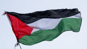 Die Flagge von Palästina wird bei einer propalästinensischen Kundgebung geschwenkt. Bei derartigen Kundgebungen kam es vor allem in den ersten Wochen nach dem Massaker immer wieder zu Zusammenstößen mit der Polizei. Foto: Monika Skolimowska/dpa