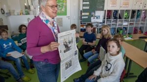 Schülerinnen und Schüler der Klasse 4 c an der Filderschule in Stuttgart-Degerloch lernen  mit  „Nachrichten in der Schule“ Medienkompetenz. Foto: LICHTGUT//Leif Piechowski