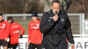 Zumindest in Kleingruppen könnten die Profis des VfB Stuttgart schon bald wieder trainieren – Coach Pellegrino Matarazzo wird’s freuen. Foto: Pressefoto Baumann