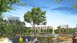 Der Siegerentwurf sieht einen zentralen Platz mit einem See vor. Foto: Steidle Architekten und Realgrün Landschaftsarchitekten
