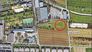 Der neue Kita-Standort (roter Kreis) ist  südlich des Feuerwehrhauses Oeffingen. Foto: Stadt Fellbach/Architektengruppe Kist, Waldmann & Partner