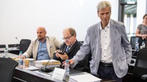 Die AfD-Politiker Stefan Räpple (links) und Wolfgang Gedeon (rechts) wehren sich gegen ihren Landtagsausschluss. Foto: dpa
