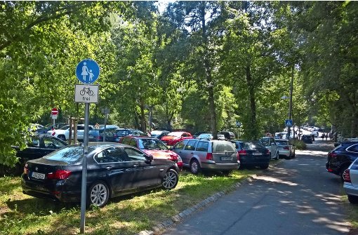 Volles Freibad – voller Parkplatz: An heißen Tagen wird rund um das Freibad Rosental kreuz und quer geparkt, egal ob auf Grünflächen oder Gehwegen. Foto: z