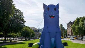 Die rätselhafte blaue Katze, die  Ende Mai in Stuttgart auftauchte. Foto: Innenministerium Baden-Württemberg